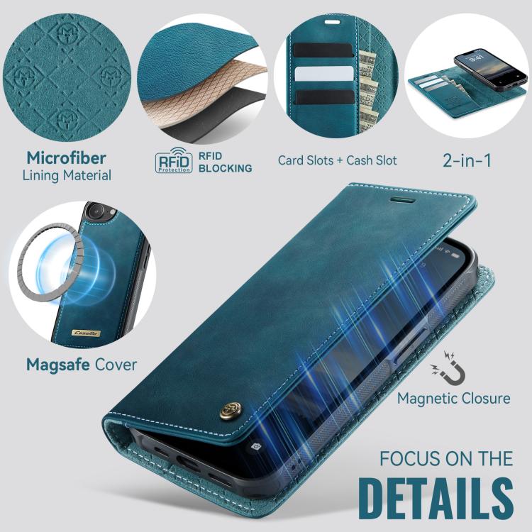 Funda de cuero desmontable CaseMe C49 MagSafe con bloqueo RFID para iPhone 16e (verde)