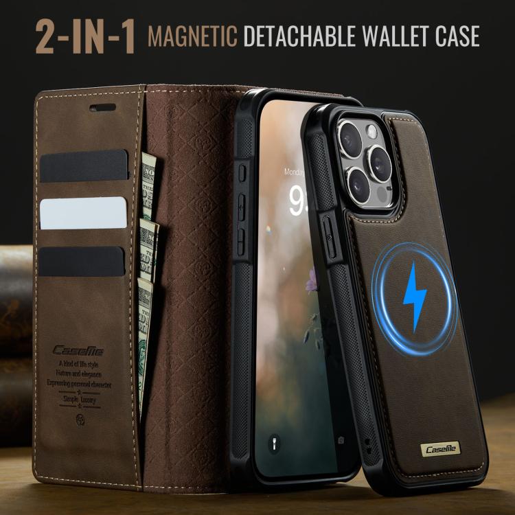 Funda de cuero desmontable CaseMe C49 MagSafe con bloqueo RFID para iPhone 15 Pro (café)
