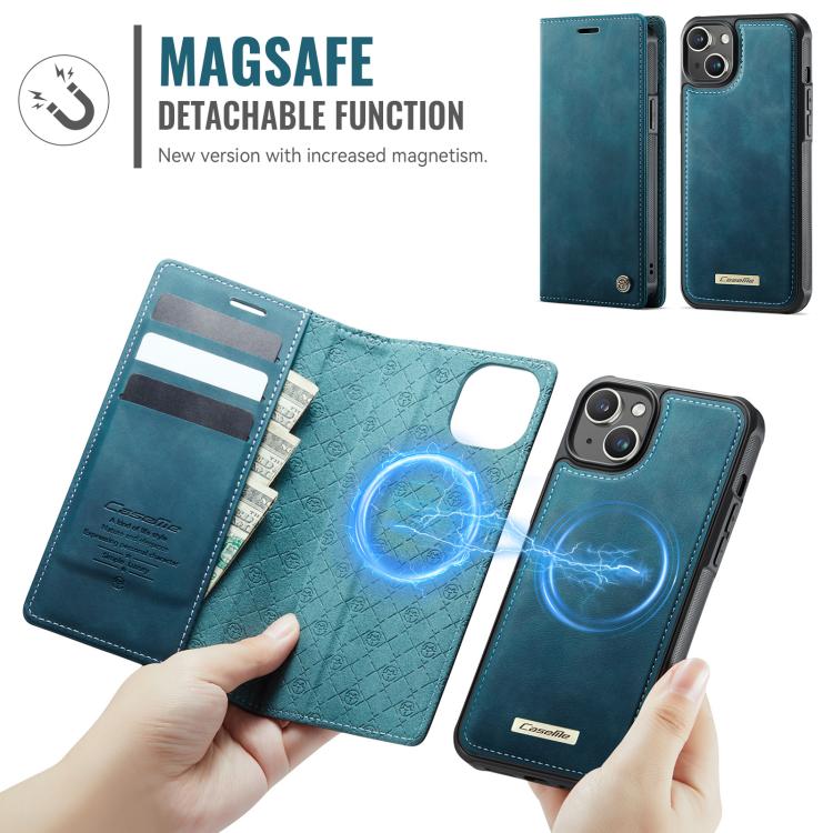 Funda de cuero desmontable CaseMe C49 con bloqueo RFID MagSafe para iPhone 14 (verde)