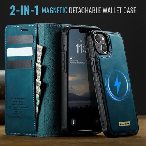 Funda de cuero desmontable CaseMe C49 con bloqueo RFID MagSafe para iPhone 13 (verde)