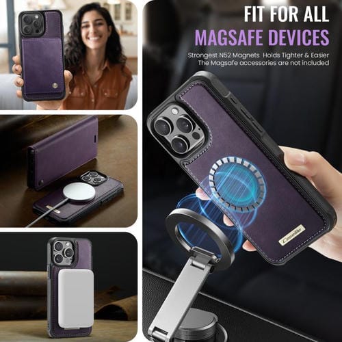 Funda de cuero desmontable CaseMe C49 para iPhone 13 Pro Max con bloqueo RFID MagSafe (morado)