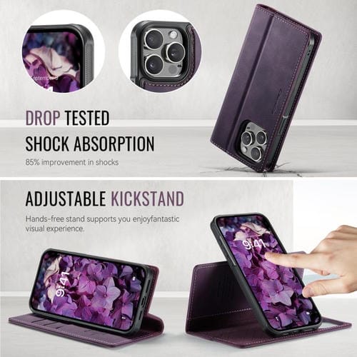 Funda de cuero desmontable CaseMe C49 para iPhone 13 Pro Max con bloqueo RFID MagSafe (morado)