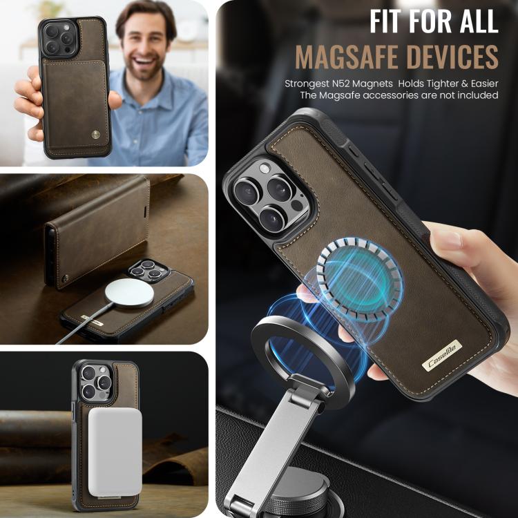 Funda de cuero desmontable CaseMe C49 con bloqueo RFID MagSafe para iPhone 12 Pro Max (café)