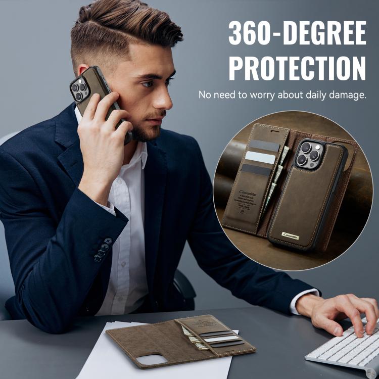 Funda de cuero desmontable CaseMe C49 con bloqueo RFID MagSafe para iPhone 12 Pro Max (café)
