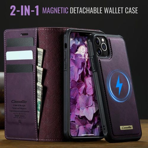 Funda de cuero desmontable CaseMe C49 para iPhone 11 Pro, con bloqueo RFID y MagSafe (morado)