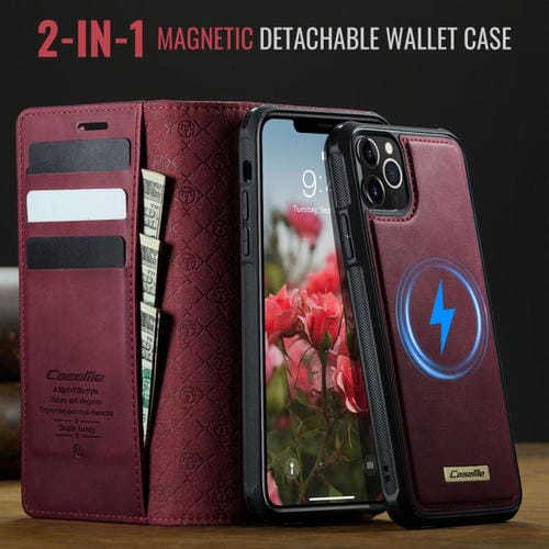 Funda de cuero desmontable CaseMe C49 con bloqueo RFID MagSafe para iPhone 11 Pro Max (roja)