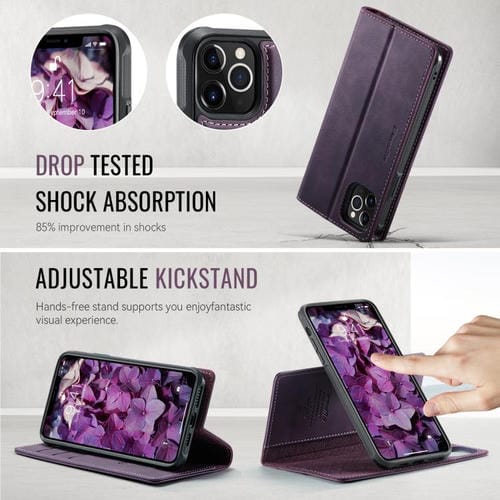 Funda de cuero desmontable CaseMe C49 con bloqueo RFID MagSafe para iPhone 11 Pro Max (morado)