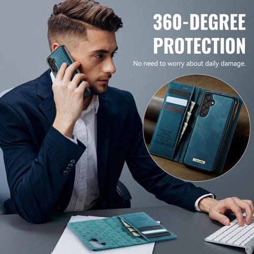 Funda de cuero desmontable con bloqueo RFID magnético CaseMe C49 para Samsung Galaxy A15 (verde)