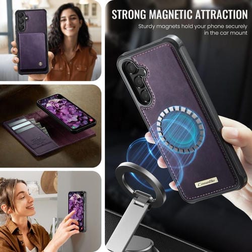 Funda de cuero desmontable con bloqueo RFID magnético CaseMe C49 para Samsung Galaxy A15 (morado)