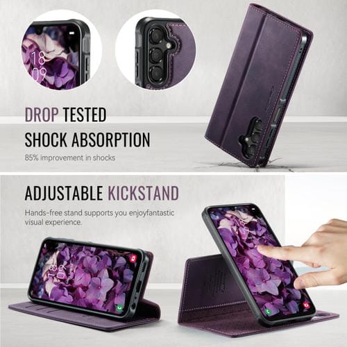 Funda de cuero desmontable con bloqueo RFID magnético CaseMe C49 para Samsung Galaxy A15 (morado)