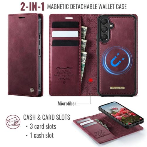 Funda de cuero desmontable con bloqueo RFID magnético para Samsung Galaxy A54 5G CaseMe C49 (roja)