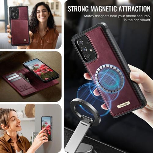 Funda de cuero desmontable con bloqueo RFID magnético para Samsung Galaxy A53 5G CaseMe C49 (roja)