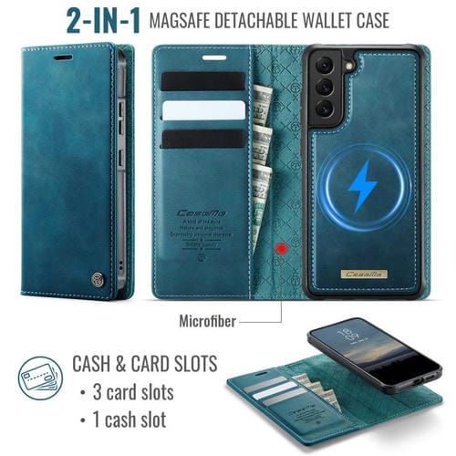 Funda de cuero desmontable con bloqueo RFID magnético CaseMe C49 para Samsung Galaxy S22 5G (verde)