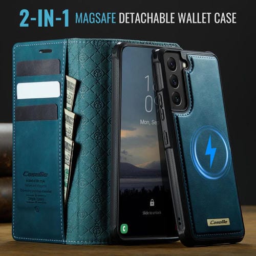 Funda de cuero desmontable con bloqueo RFID magnético CaseMe C49 para Samsung Galaxy S22 5G (verde)