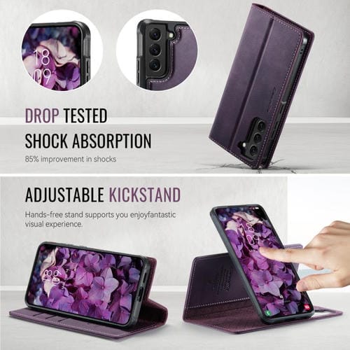 Funda de cuero desmontable con bloqueo RFID magnético para Samsung Galaxy S22 5G CaseMe C49 (morado)