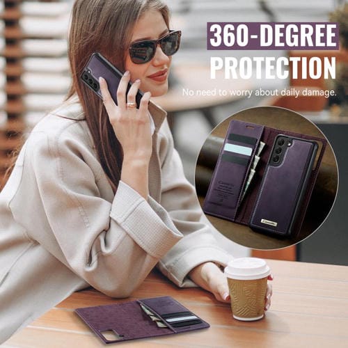Funda de cuero desmontable con bloqueo RFID magnético para Samsung Galaxy S22 5G CaseMe C49 (morado)
