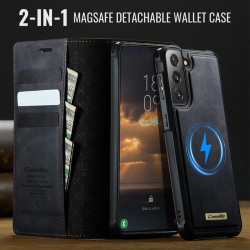 Funda de cuero desmontable CaseMe C49 con bloqueo RFID magnético para Samsung Galaxy S21 5G (negra)