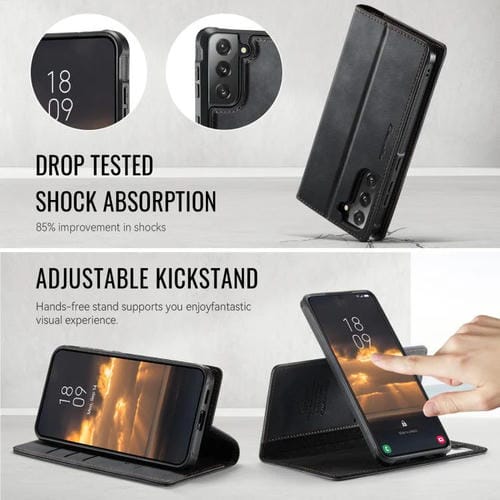 Funda de cuero desmontable CaseMe C49 con bloqueo RFID magnético para Samsung Galaxy S21 5G (negra)