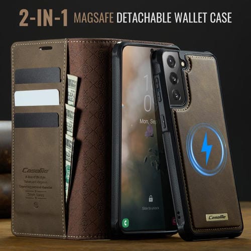 Funda de cuero desmontable con bloqueo RFID magnético para Samsung Galaxy S21 5G CaseMe C49 (café)