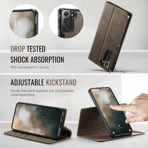 Funda de cuero desmontable con bloqueo RFID magnético para Samsung Galaxy S21 5G CaseMe C49 (café)