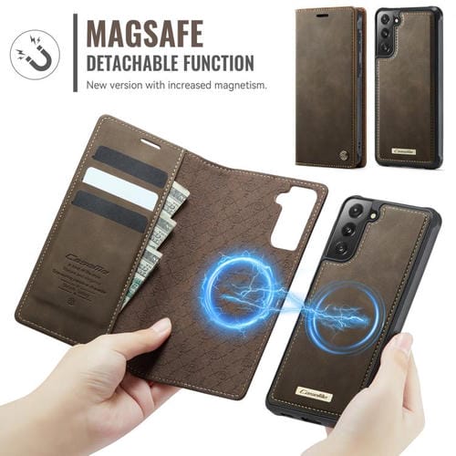 Funda de cuero desmontable con bloqueo RFID magnético para Samsung Galaxy S21 5G CaseMe C49 (café)