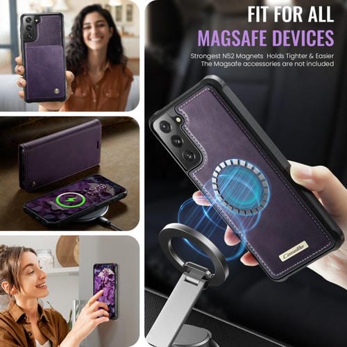 Funda de cuero desmontable con bloqueo RFID magnético para Samsung Galaxy S21 5G CaseMe C49 (morado)