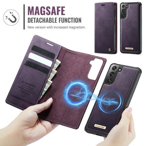 Funda de cuero desmontable con bloqueo RFID magnético para Samsung Galaxy S21 5G CaseMe C49 (morado)