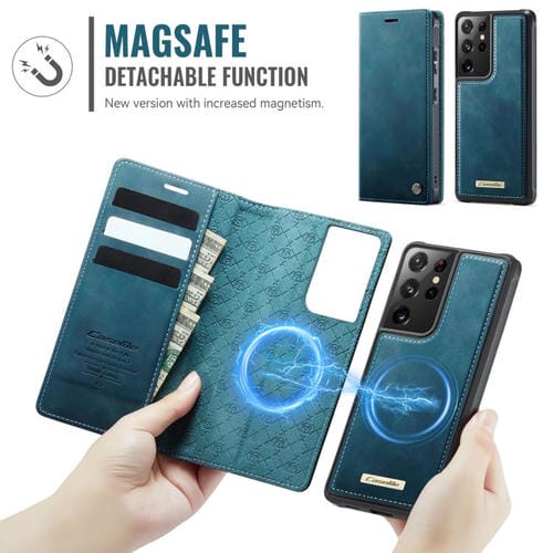 Funda de cuero desmontable con bloqueo RFID magnético para Samsung Galaxy S21 Ultra 5G CaseMe C49 (verde)