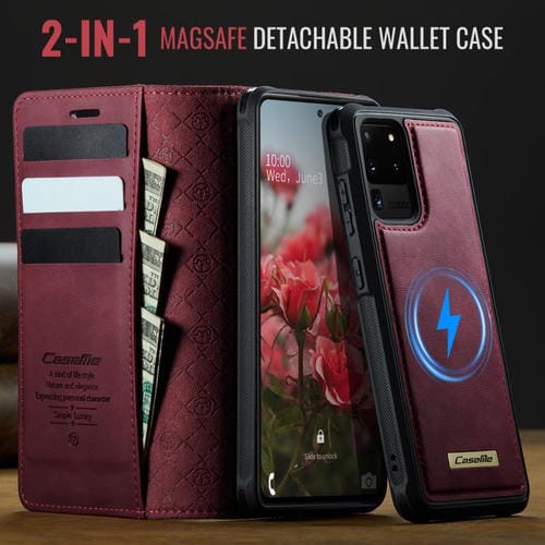 Funda de cuero desmontable con bloqueo RFID magnético CaseMe C49 para Samsung Galaxy S20 Ultra (roja)
