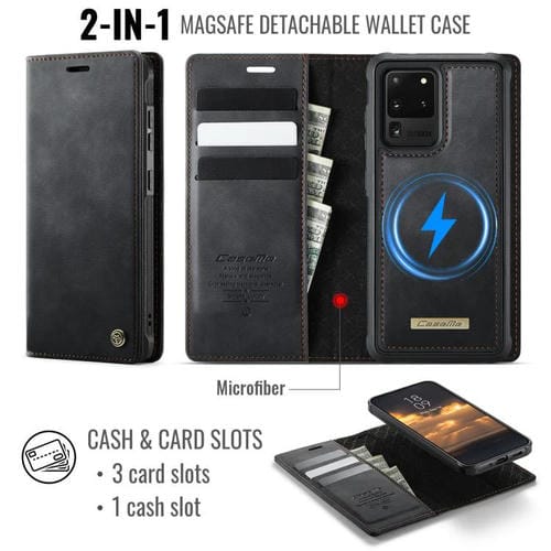 Funda de cuero desmontable con bloqueo RFID magnético CaseMe C49 para Samsung Galaxy S20 Ultra (negra)