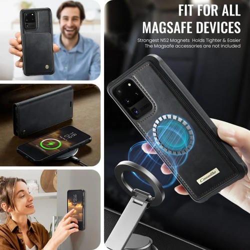 Funda de cuero desmontable con bloqueo RFID magnético CaseMe C49 para Samsung Galaxy S20 Ultra (negra)