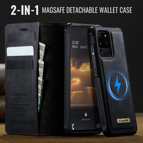 Funda de cuero desmontable con bloqueo RFID magnético CaseMe C49 para Samsung Galaxy S20 Ultra (negra)