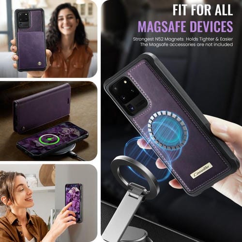 Funda de cuero desmontable con bloqueo RFID magnético CaseMe C49 para Samsung Galaxy S20 Ultra (morado)