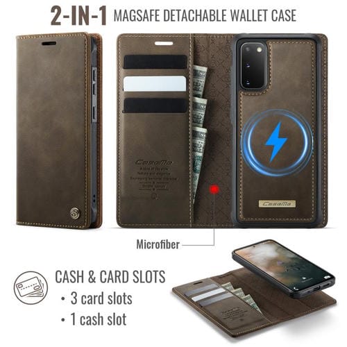 Funda de cuero desmontable con bloqueo RFID magnético CaseMe C49 para Samsung Galaxy S20 (café)