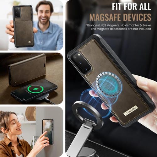 Funda de cuero desmontable con bloqueo RFID magnético CaseMe C49 para Samsung Galaxy S20 (café)