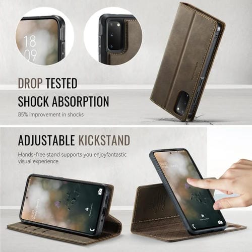 Funda de cuero desmontable con bloqueo RFID magnético CaseMe C49 para Samsung Galaxy S20 (café)