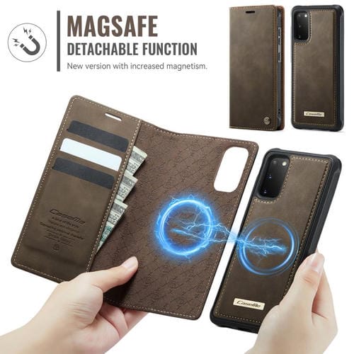 Funda de cuero desmontable con bloqueo RFID magnético CaseMe C49 para Samsung Galaxy S20 (café)