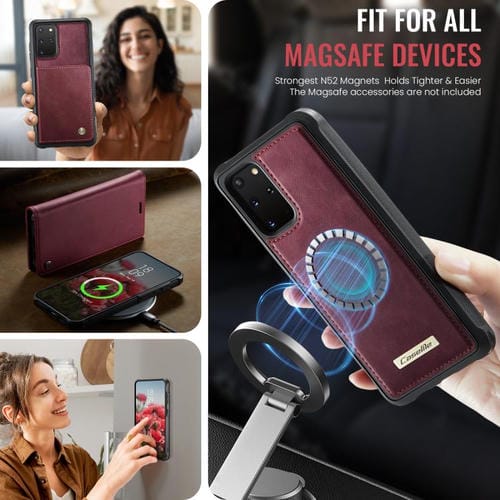 Funda de cuero desmontable CaseMe C49 con bloqueo RFID magnético para Samsung Galaxy S20+ (roja)