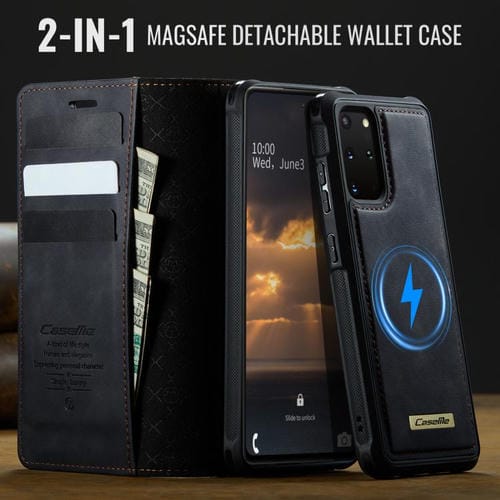 Funda de cuero desmontable CaseMe C49 con bloqueo RFID magnético para Samsung Galaxy S20+ (negra)
