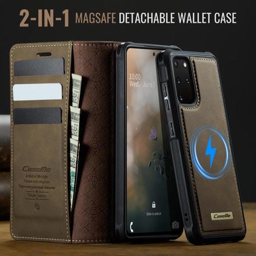 Funda de cuero desmontable CaseMe C49 con bloqueo RFID magnético para Samsung Galaxy S20+ (café)