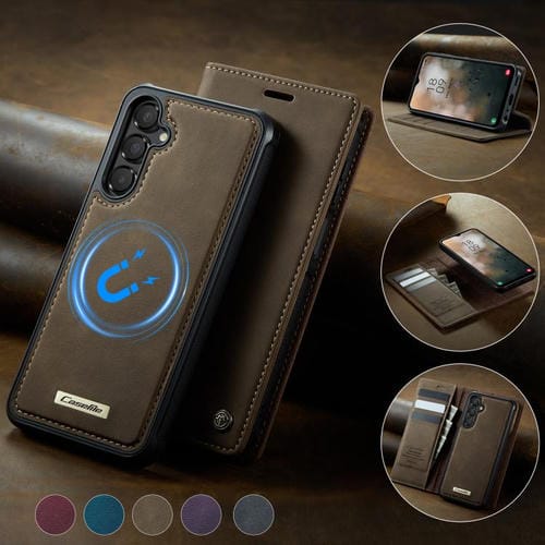 Funda de cuero desmontable con bloqueo RFID magnético para Samsung Galaxy A14 5G / M44 CaseMe C49 (café)