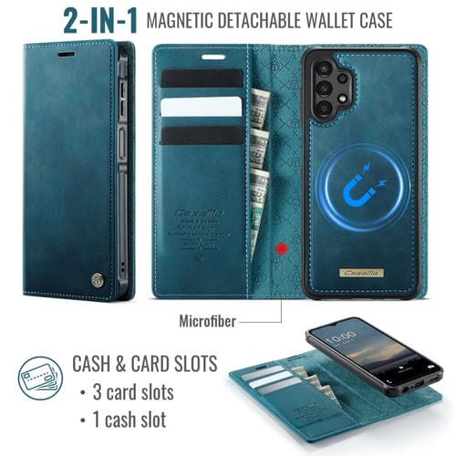 Funda de cuero desmontable CaseMe C49 con bloqueo RFID magnético para Samsung Galaxy A13/A04s (verde)