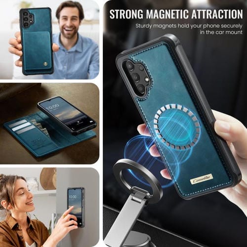 Funda de cuero desmontable CaseMe C49 con bloqueo RFID magnético para Samsung Galaxy A13/A04s (verde)