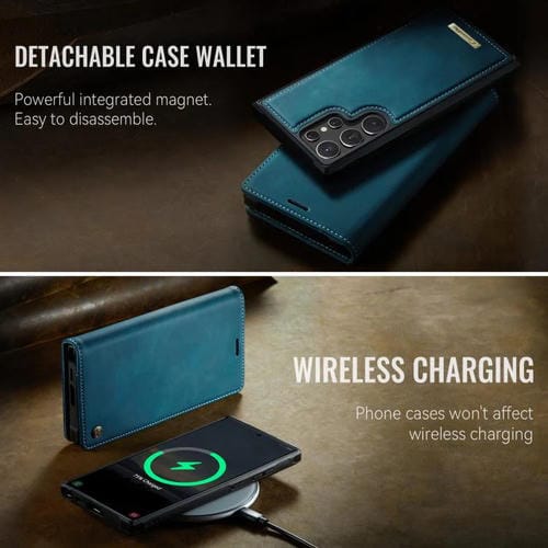 Funda de cuero desmontable con bloqueo RFID magnético para Samsung Galaxy S22 Ultra 5G CaseMe C49 (verde)