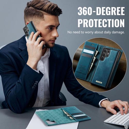 Funda de cuero desmontable con bloqueo RFID magnético para Samsung Galaxy S22 Ultra 5G CaseMe C49 (verde)