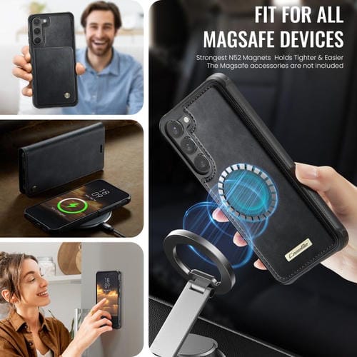 Funda de cuero desmontable con bloqueo RFID magnético para Samsung Galaxy S23 5G CaseMe C49 (negro)