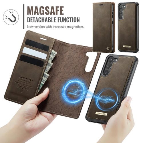 Funda de cuero desmontable con bloqueo RFID magnético para Samsung Galaxy S23 5G CaseMe C49 (café)