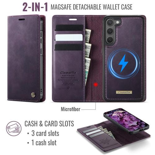 Funda de cuero desmontable con bloqueo RFID magnético para Samsung Galaxy S23+ 5G CaseMe C49 (morado)