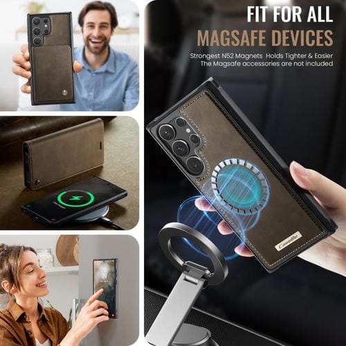 Funda de cuero desmontable con bloqueo RFID magnético para Samsung Galaxy S23 Ultra 5G CaseMe C49 (café)