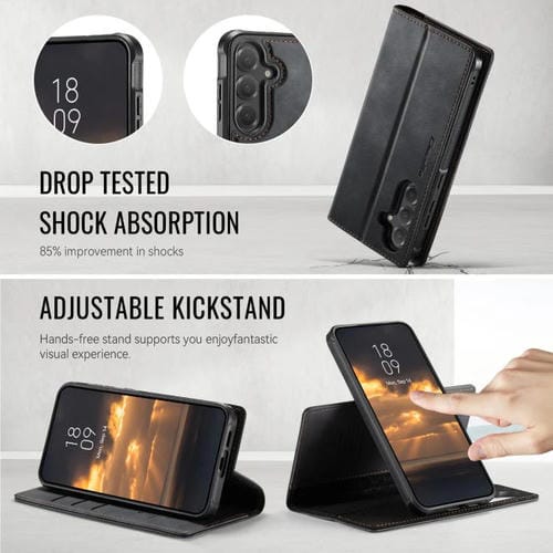 Funda de cuero desmontable con bloqueo RFID magnético CaseMe C49 para Samsung Galaxy S23 FE 5G (negra)